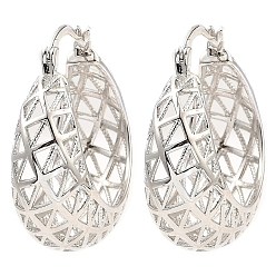 Platinum Brass Thick Hoop Earrings, Hollow, Platinum, 34x31.5x15mm