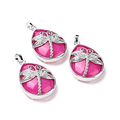 Белый Нефрит Крашеные натуральный белый нефрит подвески, с латунной фурнитурой платинового цвета, без свинца и без кадмия, слезинка с подвесками в виде стрекоз, 40~40.5x26~26.5x9~9.5 мм, отверстие : 5x7 мм