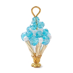 Темно-Голубой Стеклянные подвески, очарование мороженого, С результатами сплава и железа, граненые, глубокое синее небо, 35.5x18 мм, отверстие : 4.5 мм