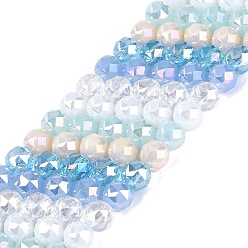 Темно-Голубой Нити из гальванически покрытых искусственным нефритом и непрозрачных и прозрачных стеклянных бусин, бусины разных стилей, круглые, с покрытием AB цвета, граненые, глубокое синее небо, 7.5~8x7 мм, отверстие : 1~1.5 мм, около 48~50 шт / нитка, 13.19~14.17 (33.5~36 см)