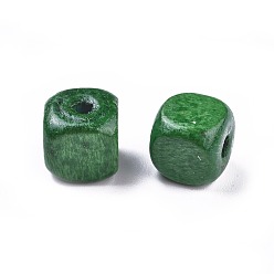 Зеленый Крашеные натуральные деревянные бусины, кубические, хороший в течение дня ожерелье детских делает, без свинца, зелёные, 10 мм, отверстие : 3.5 мм, Около 2200 шт / 1000 г