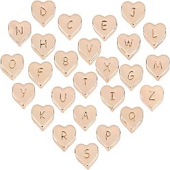 Golden Alloy Beads, Heart with Mixed Letters, Golden, 10x10.5x3.5mm, Hole: 1.5mm, 26pcs/set, 1set/box