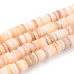 Bisque Natural Shell Beads, Flat Round/Disc, Heishi Beads, Bisque, 6x1.5~2.5mm, Hole: 0.8~1mm, about 202pcs/strand, 15.16''(38.5cm)