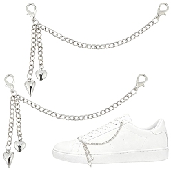 Платина 2шт. цепи из сплава и цепочки в форме сердца для ремешков на сапоги, украшения для обуви, платина, 182 мм