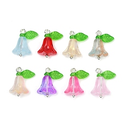 Платина 8 шт 8 цвета стеклянные подвески, тюльпан с листом, с акриловыми подвесками и латунными булавками с шарообразными головками, платина, 17~17.5x11x6 мм, отверстие : 2 мм