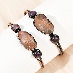 Розовый Кварц Браслеты-манжеты из натурального розового кварца и аметиста, ювелирные изделия из латуни с покрытием из красной меди для женщин, без кадмия и без свинца, внутренний диаметр: 2~2-1/4 дюйм (5~5.6 см)