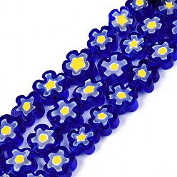 Синий Ручной работы стеклянная бусина тысячецветник нитей, слива, синие, 9.5~12x9.5~12.5x4~4.5 мм, отверстие : 1.5 мм, около 39 шт / нитка, 15.94 дюйм ~ 16.14 дюйм (40.5~41 см)