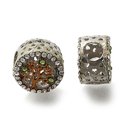 Платина Наберешь покрытие эмали сплава европейские шарики, со стразами, без свинца и без кадмия, бусины с большим отверстием, плоские круглые с дерева жизни, платина, 12x8.5 мм, отверстие : 5 мм