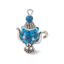 Темно-Голубой Стеклянные подвески из бисера, чайник-оберег, с рамкой из окрашенного натурального малазийского нефрита, бусин из сплава и железных штифтов., глубокое синее небо, 28.5x19x11 мм, отверстие : 2.5x2 мм