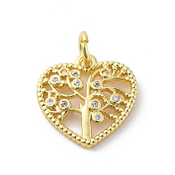 Сердце Латунные микро проложить кубического циркония подвески, без кадмия и без свинца, древо жизни, реальный 16 k позолоченный, с целью перехода в кольце, сердце, 14.5x14.5x2.5 мм, отверстие : 3.5 мм