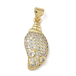 Shell Shape Латунные микропаве прозрачные подвески с фианитом, реальный 16 k позолоченный, формы раковины, 25x10x4 мм, отверстие : 4.5x3.5 мм