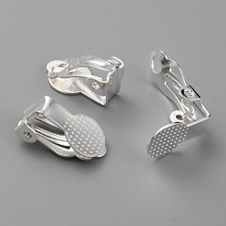 Посеребрённый Латунные серьги с клипсами, с круглой плоской подушкой, 925 серебро покрытием, 16x9x9 мм