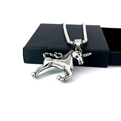Нержавеющая Сталь Цвет Ожерелья из нержавеющей стали с подвеской в виде единорога для женщин и мужчин, цвет нержавеющей стали