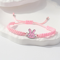 Pink Pulseras ajustables de aleación esmaltada con cordón trenzado de poliéster para Pascua, rosa, 4.72~9.84 pulgada (12~25 cm)