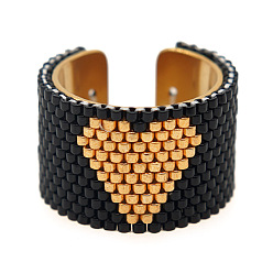 Черный Регулируемые манжеты в стиле бохо 304 из нержавеющей стали и стеклянных бусин, сердце, чёрные, внутренний диаметр: 20 мм