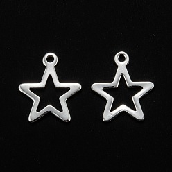 Серебро 304 подвески из нержавеющей стали, звезда, полый, серебряные, 14x12x0.8 мм, отверстие : 1.4 мм