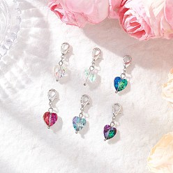 Платина Стеклянные подвесные украшения в форме сердца, с цинковым сплавом застежками омаров коготь, платина, 28 мм