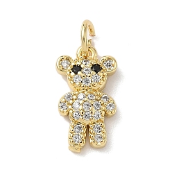 Настоящее золото 18K Подвески-медведи из латунных черных и прозрачных кубических цирконий с микропаве, с прыжковых колец, стойки покрытие, без кадмия и без свинца, долговечный, реальный 18 k позолоченный, 14.5x8.5x3.5 мм, отверстие : 3.5 мм
