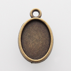 Antique Bronze Oval Alloy Pendant Cabochon Settings, Double-sided Tray, Cadmium Free & Nickel Free & Lead Free, Antique Bronze, Tray: 14x10mm, 20x12.5x3mm, Hole: 1.5mm, about 905pcs/kg