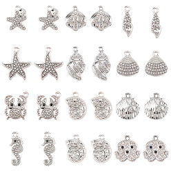 Platinum 24Pcs 12 Styles Alloy Crystal Rhinestone Pendants, Ocean Theme Charms, Platinum, 19.5x16.5x3mm, Hole: 1.8mm, 2Pcs/Style