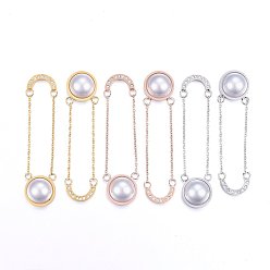 Mixed Color 304 Stainless Steel Dangle Stud Earrings, with Rhinestone and Acrylic Imitation Pearl, Half Round, Mixed Color, 52x13x6mm, Pin: 0.8mm