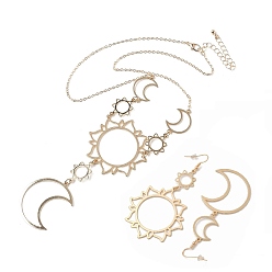 Золотой Комплект из ожерелья с подвеской из сплава «солнце и луна» и асимметричных серег-колец, золотые, 460 мм
