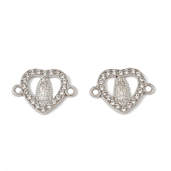Платина Сплав кристалл горный хрусталь сердце с Девой Марией звенья соединительные подвески, платина, 17.5x24x2.5 мм, отверстие : 2 мм
