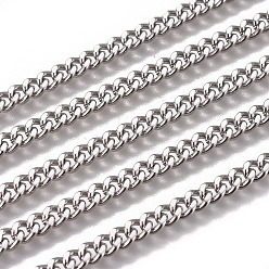 Stainless Steel Color Handmade 304 Stainless Steel Curb Chains, Twisted Chains, Unwelded, Faceted, Stainless Steel Color, 5x4x2mm, Wire: 1.2mm