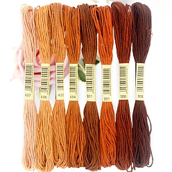 Brown 6-Ply Polycotton Embroidery Floss, Cross Stitch Threads, Brown, 0.8mm, 8bundle/set