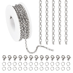 Нержавеющая Сталь Цвет 5м 304 прямоугольные звенья цепи из нержавеющей стали, несварные, с катушкой, с 20шт 304 застежками-карабинами из нержавеющей стали, 30 шт. открытых соединительных колец и 1 шт. пластиковых катушек, цвет нержавеющей стали, 3.5x2x1 мм