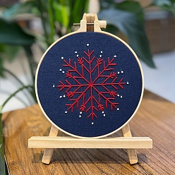 Marine Blue Christmas Snowflake DIY Embroidery Kits, Including Embroidery Cloth & Thread, Needle, Embroidery Hoop, Instruction Sheet, Marine Blue, 160mm
