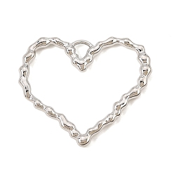 Platinum Alloy Pendants, Hammered Heart Charms, Rack Plating, Cadmium Free & Nickel Free & Lead Free, Platinum, 35x40x3mm, Hole: 4.5x3.5mm