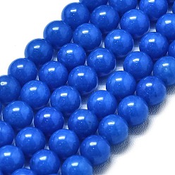 Синий Натуральный Malaysia нефритовые бусы пряди, окрашенная и подогревом, круглые, синие, 6~6.5 мм, отверстие : 1 мм, около 60~62 шт / нитка, 14.96 дюйм (38 см)