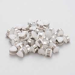 Нержавеющая Сталь Цвет Экологически чистые пластиковые гайки для ушей, спинки для серьги, с 304 фурнитурой из нержавеющей стали, сердце, белые, цвет нержавеющей стали, 5.5x6x5~5.5 мм, отверстие : 1.2~1.4 мм