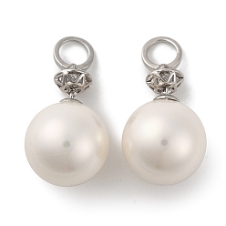 Платина Покрытие стойки латунь микропаве прозрачные подвески из кубического циркония, долговечный, с стеклянные бусы, круглые, платина, 17x14 мм, отверстие : 5.1 мм