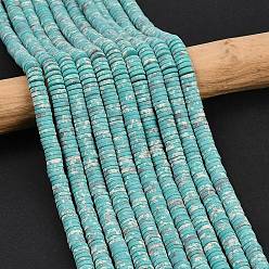 Бирюза Окрашенные нити синтетических бус императорской яшмы, матовые, дисковые бусы, Heishi бусы, бирюзовые, 6x1.5 мм, отверстие : 1 мм, около 249~252 шт / нитка, 15.28~15.55'' (38.8~39.5 см)