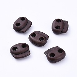 Coconut Brown Plastic Spring Cord Locks, 2 Hole Drawstring Toggle Spring Clasp, Coconut Brown, 17.5x19.5x7.5mm, Hole: 4.5mm