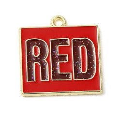Rectangle Alloy Enamel Pendants, Golden, Word Red, Rectangle, 21x20x1.5mm, Hole: 1.6mm