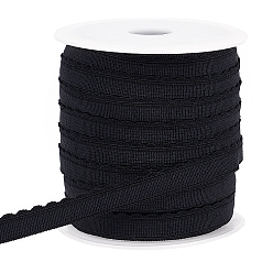 Noir 25m cordons élastiques en nylon, avec 1pc bobines vides en plastique, plat avec volants en croissant, noir, 11mm
