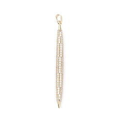 Real 18K Gold Plated Rack Plating Brass Micro Pave Clear Cubic Zirconia Big Pendants, Bullet Charm, Long-Lasting Plated, Cadmium Free & Lead Free, Real 18K Gold Plated, 62x5mm, Hole: 3.5x5mm