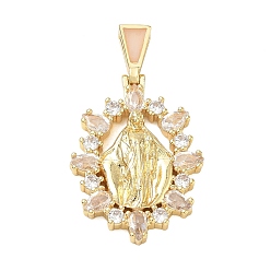 Clear Religion Brass Pave Cubic Zirconia Pendants, with Enamel, Oval with Saint Benedict Charms, Lead Free & Cadmium Free, Long-Lasting Plated, Rack Plating, Real 18K Gold Plated, Clear, 36mm, Pendant: 29x20x4mm, Hole: 5.5x3mm