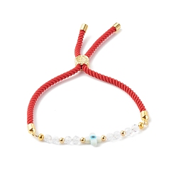 Red Adjustable Cubic Zirconia Beads Nylon Thread Slider Bracelets, with Natural White Shell and Synthetic Turquoise, Cross with Evil Eye, Red, 0.28cm, Inner Diameter: 3/4 inch(1.8~7cm)