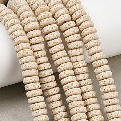 Бежевый Бусы из натуральной лавы, окрашенные, Плоский круглый / диск, бежевые, 8~8.5x3~4 мм, отверстие : 2 мм, около 54~60 шт / нитка, 7.87 дюйм (20 см)