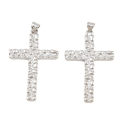 Platine Pendentifs en laiton, breloques en forme de croix martelée, sans cadmium et sans plomb, platine, 41x27x2.5mm, Trou: 4.5x3mm