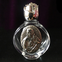 Antique Silver Glass Holy Water Bottle with Zinc Alloy Cap, Religion Portable Refillable Container, Antique Silver, 6.7x4.4cm