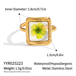 Бледно-Зеленый 304 женские кольца из нержавеющей стали с эмалированным цветком, квадратные с цветком, золотые, бледно-зеленый, 15 мм, внутренний диаметр: 18 мм