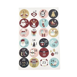 Other Animal Christmas Theme Round Paper Gift Tag Self-Adhesive Stickers, Number1~24 Countdown Labels, for Gift Packaging, Animal Pattern, 31x20x0.02cm, Stickers: 45mm In Diameter, 24pcs/sheet