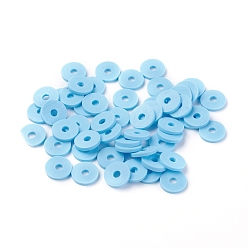 Light Sky Blue Flat Round Eco-Friendly Handmade Polymer Clay Beads, Disc Heishi Beads for Hawaiian Earring Bracelet Necklace Jewelry Making, Light Sky Blue, 8x0.5~1mm, Hole: 2mm, about 380~400pcs/strand, 17.7 inch