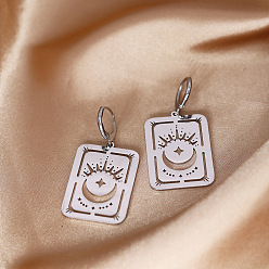 Нержавеющая Сталь Цвет Серьги из 304 нержавеющей стали, Прямоугольник с глаз, цвет нержавеющей стали, 42x22 мм