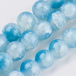 Sky Blue Crackle Glass Beads Strands, Round, Sky Blue, 10~10.5mm, Hole: 1.2mm, about 37~38pcs/strand, 13.77 inch~14.17  inch(35~36cm)